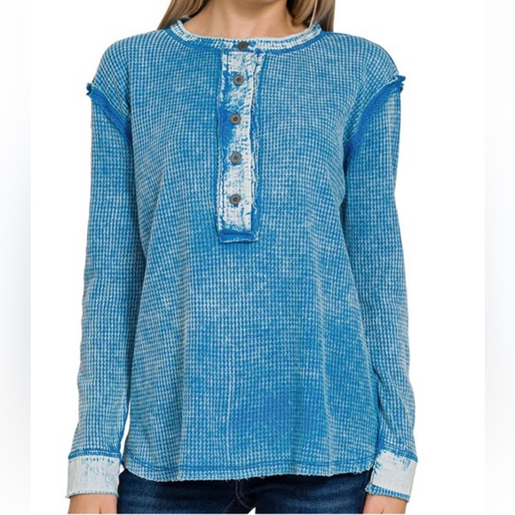 Washed Waffle Henley - Picture 1 of 3